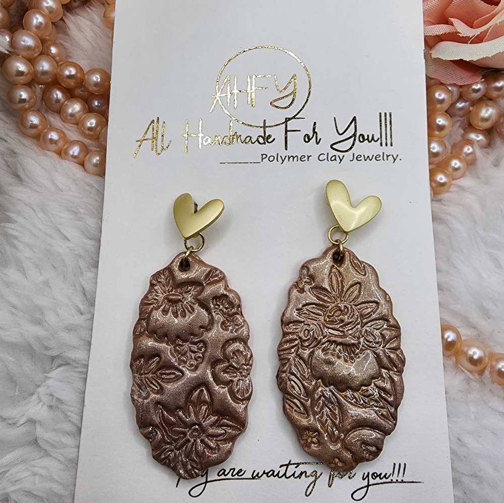 CLAY EARRING/handmade/polymer clay/lighweight/Dull Gold Color Stainless earrings